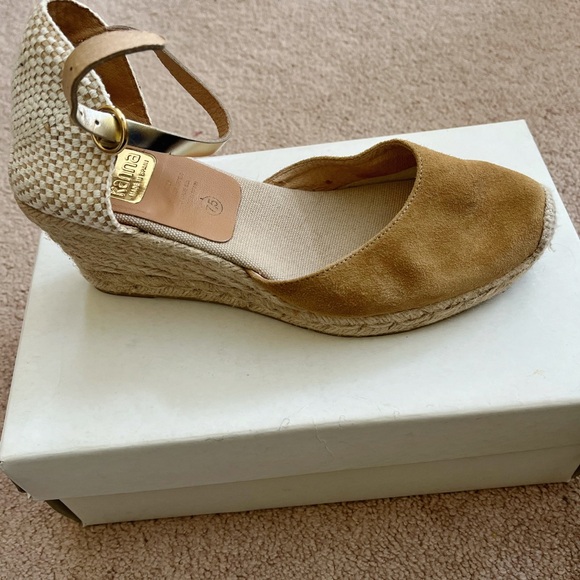 kanna Tan Suede Espadrille Wedge Sandals with Ankle Strap - Picture 2 of 3